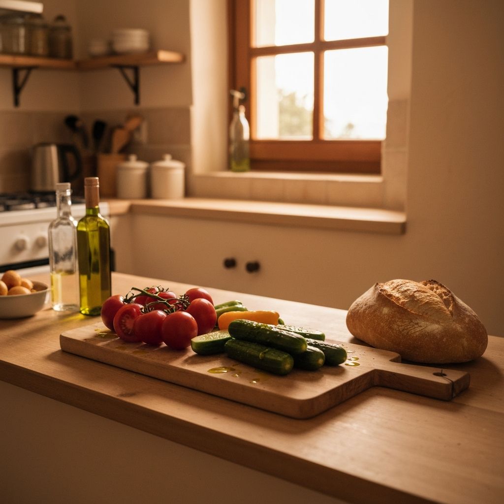 Priprema jednostavnog ručka s maslinovim uljem i svježim sastavnicama